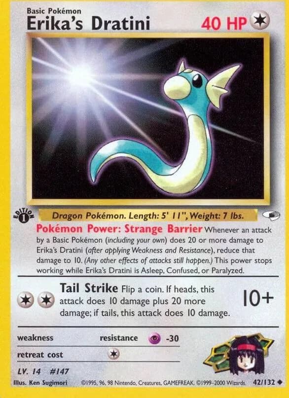 1st Edition Erika's Dratini card front, Gym Heroes 42/132