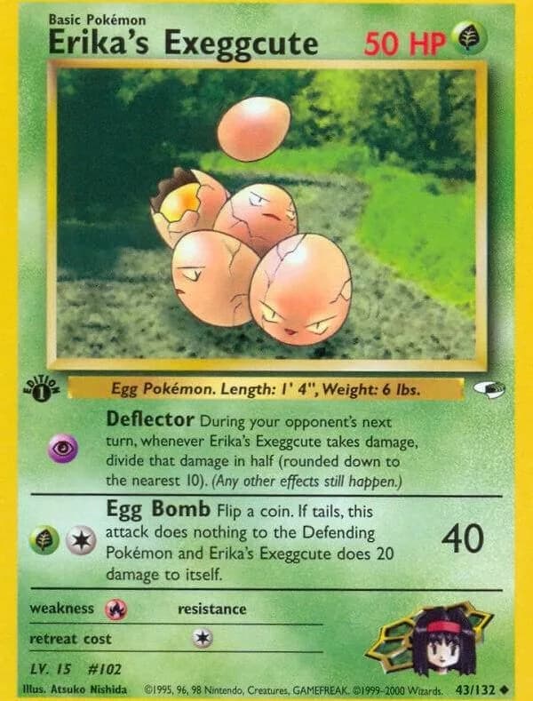 1st Edition Erika's Exeggcute card front, Gym Heroes 43/132