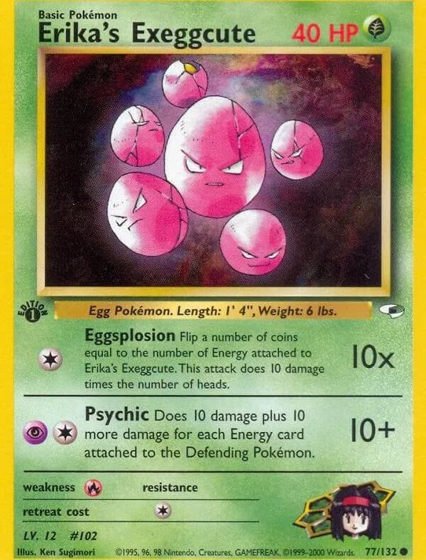 1st Edition Erika's Exeggcute card front, Gym Heroes 77/132