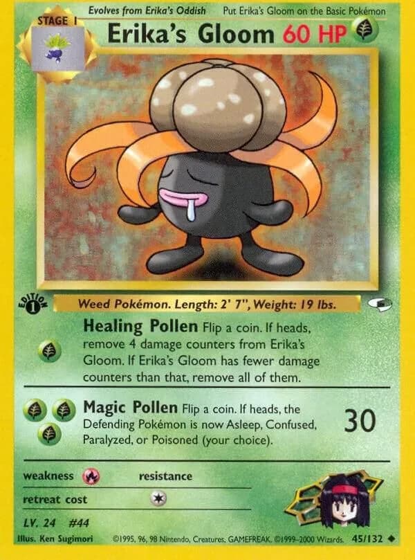 1st Edition Erika's Gloom card front, Gym Heroes 45/132