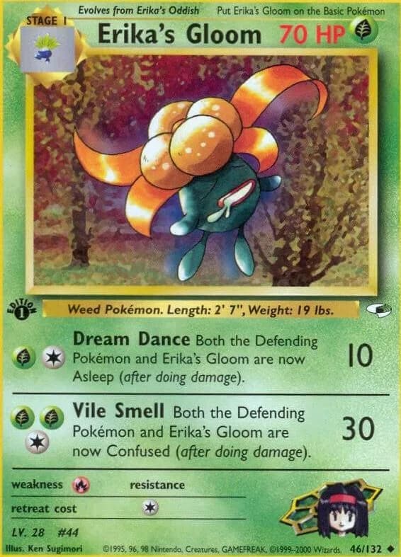 1st Edition Erika's Gloom card front, Gym Heroes 46/132