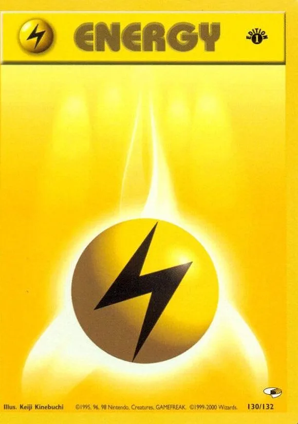 1st Edition Lightning Energy card front, Gym Heroes 130/132