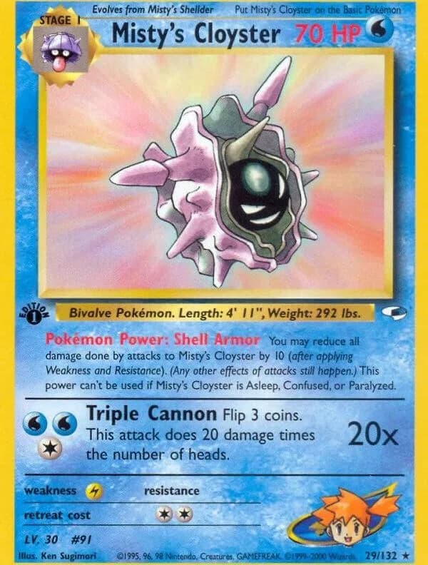 1st Edition Misty's Cloyster card front, Gym Heroes 29/132