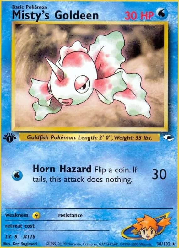 1st Edition Misty's Goldeen card front, Gym Heroes 30/132