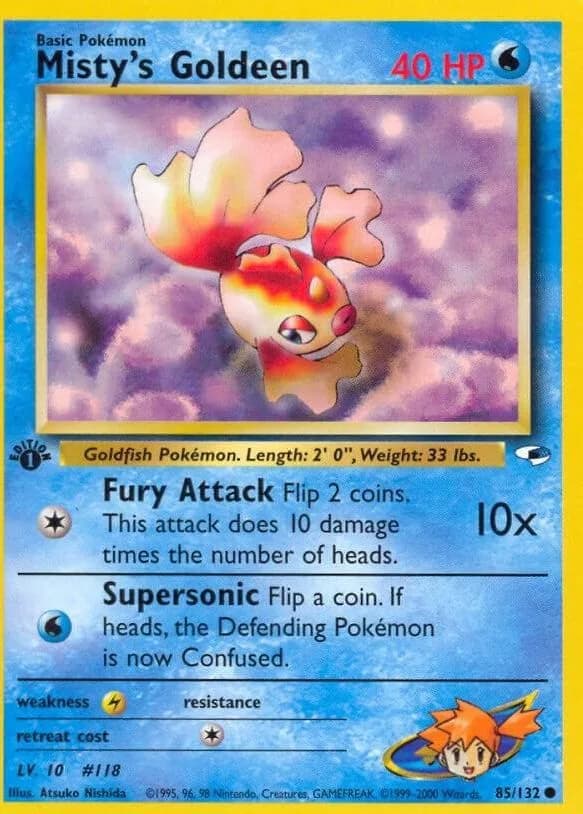 1st Edition Misty's Goldeen card front, Gym Heroes 85/132