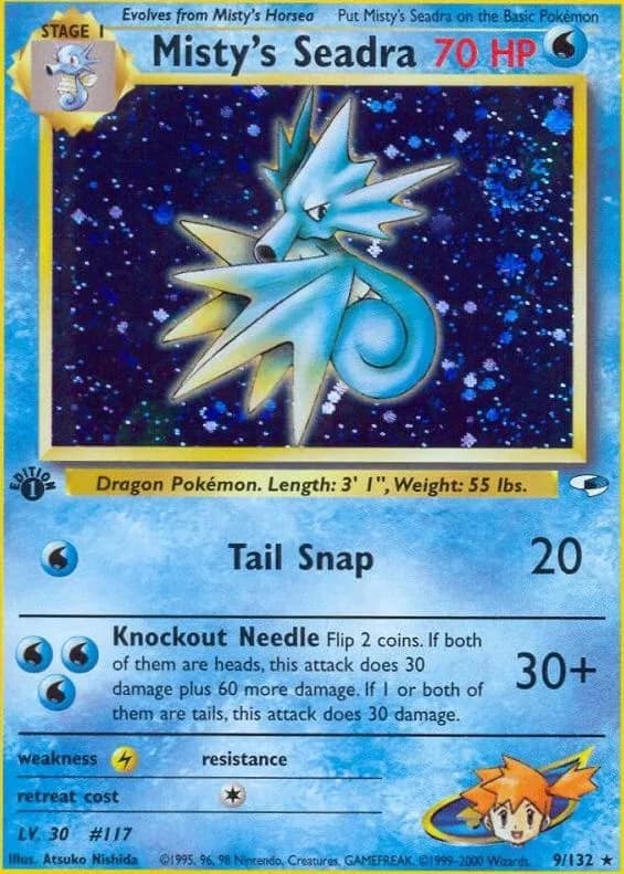 1st Edition Misty's Seadra card front, Gym Heroes 9/132