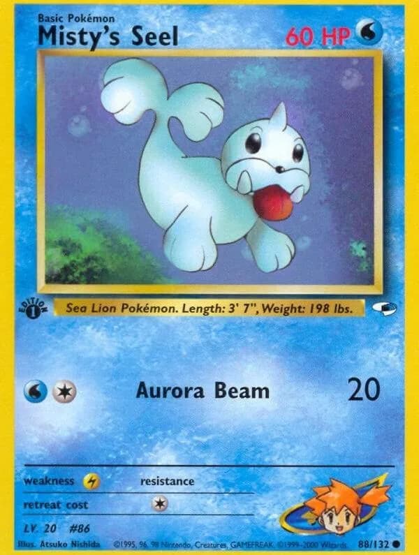 1st Edition Misty's Seel card front, Gym Heroes 88/132