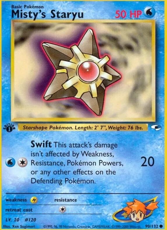 1st Edition Misty's Staryu card front, Gym Heroes 90/132