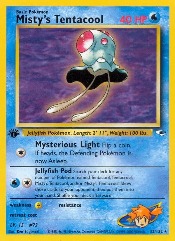 1st Edition Misty's Tentacool card front, Gym Heroes 32/132