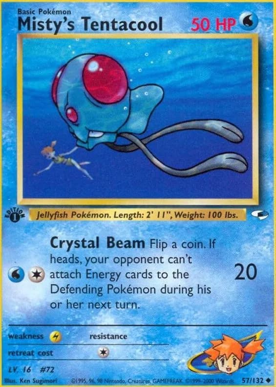 1st Edition Misty's Tentacool card front, Gym Heroes 57/132