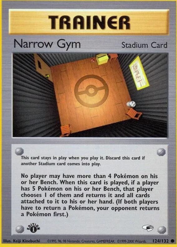 1st Edition Narrow Gym card front, Gym Heroes 124/132