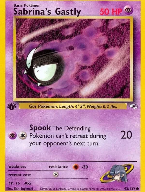 1st Edition Sabrina's Gastly card front, Gym Heroes 93/132