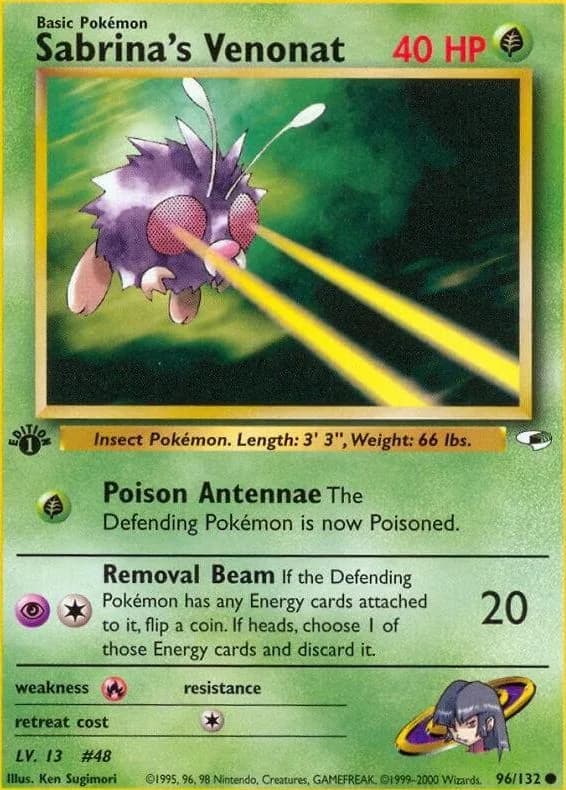 1st Edition Sabrina's Venonat card front, Gym Heroes 96/132
