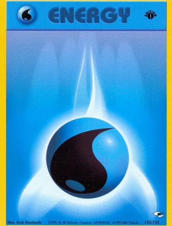 1st Edition Water Energy card front, Gym Heroes 132/132