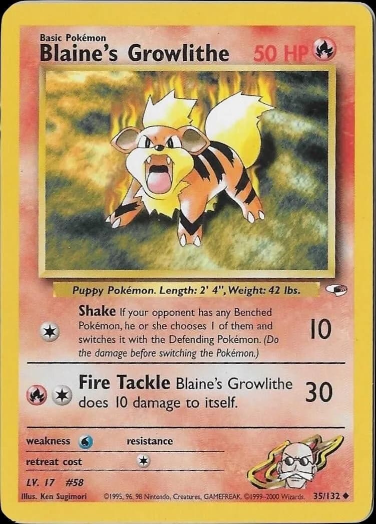 Unlimited Blaine's Growlithe card front, Gym Heroes 35/132