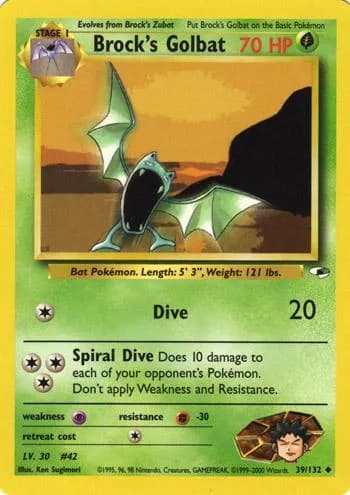 Unlimited Brock's Golbat card front, Gym Heroes 39/132