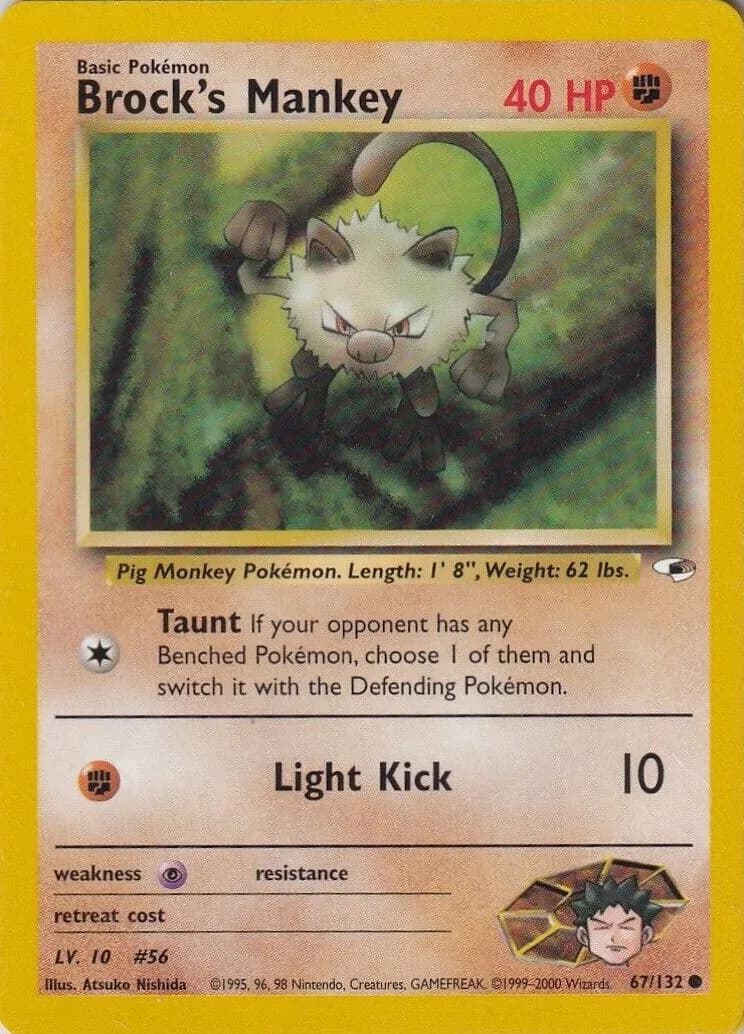 Unlimited Brock's Mankey card front, Gym Heroes 67/132