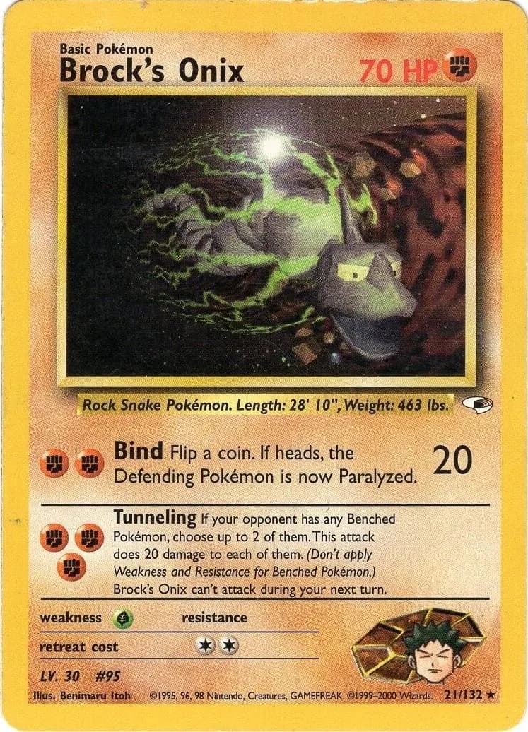 Unlimited Brock's Onix card front, Gym Heroes 21/132