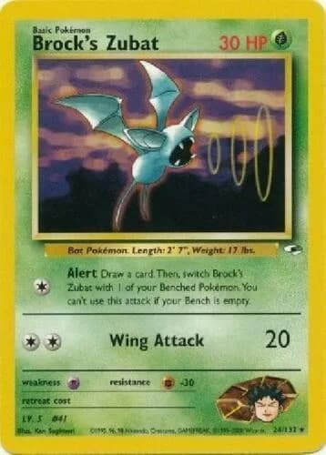 Unlimited Brock's Zubat card front, Gym Heroes 24/132