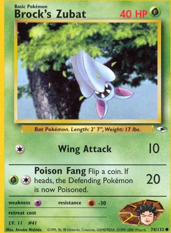 Unlimited Brock's Zubat card front, Gym Heroes 74/132