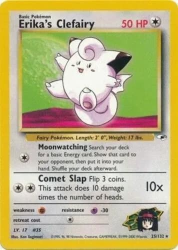 Unlimited Erika's Clefairy card front, Gym Heroes 25/132