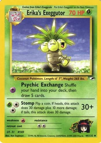 Unlimited Erika's Exeggutor card front, Gym Heroes 44/132