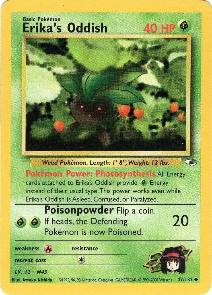 Unlimited Erika's Oddish card front, Gym Heroes 47/132