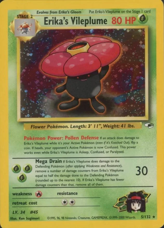 Unlimited Erika's Vileplume card front, Gym Heroes 5/132