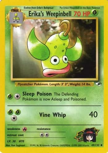 Unlimited Erika's Weepinbell card front, Gym Heroes 49/132