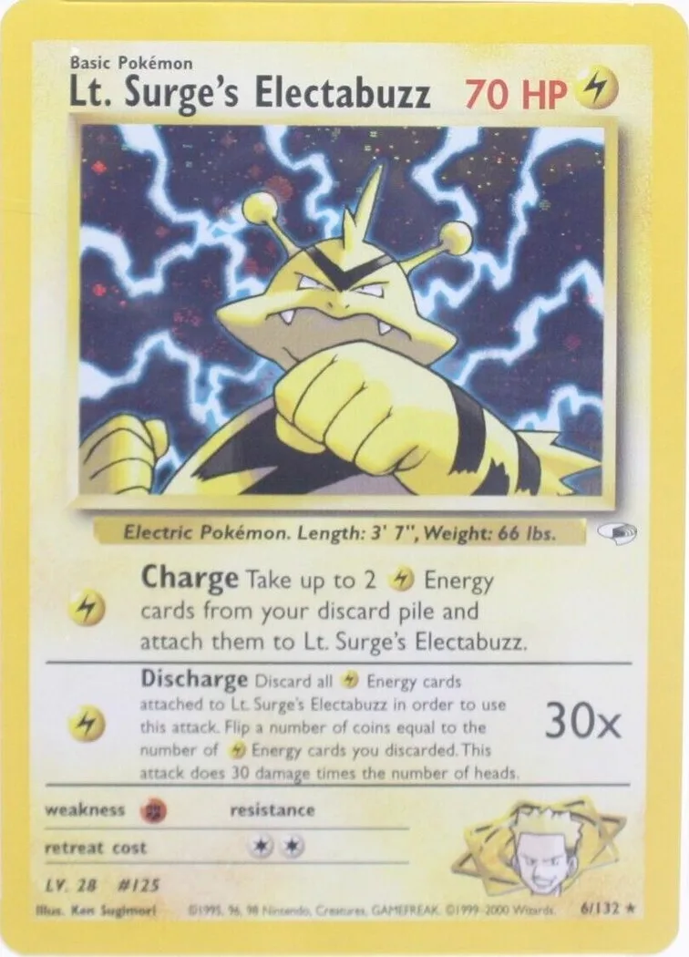 Unlimited Lt. Surge's Electabuzz card front, Gym Heroes 6/132