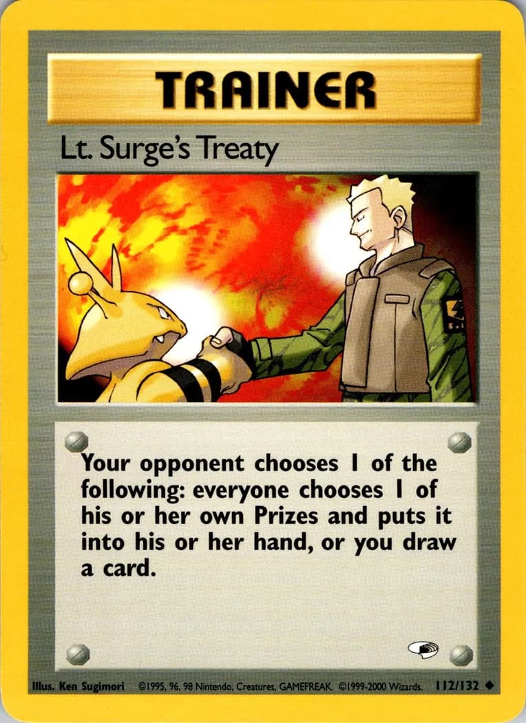 Unlimited Lt. Surge's Treaty card front, Gym Heroes 112/132