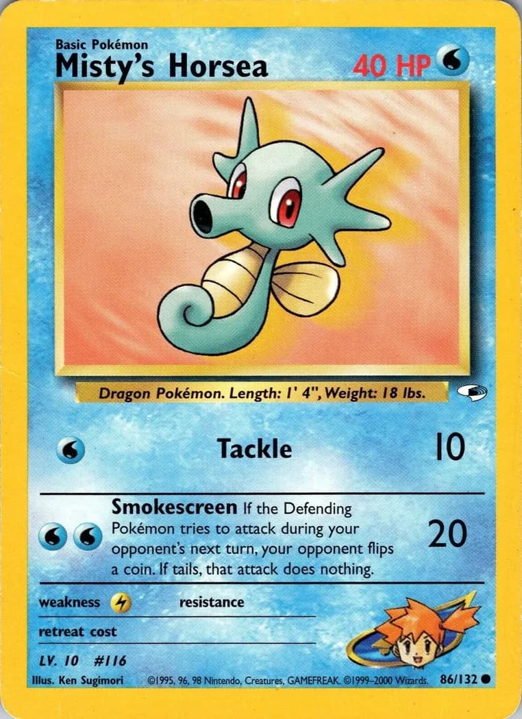 Unlimited Misty's Horsea card front, Gym Heroes 86/132