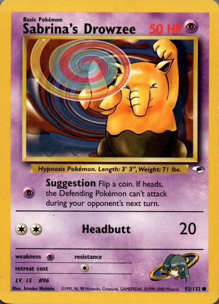Unlimited Sabrina's Drowzee card front, Gym Heroes 92/132