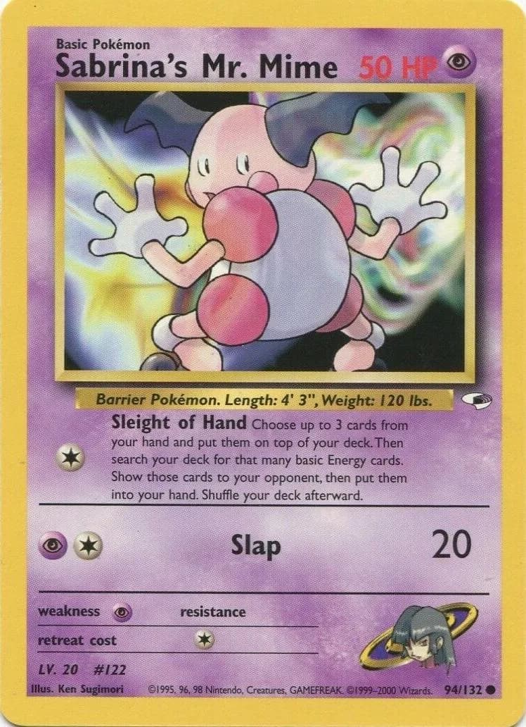 Unlimited Sabrina's Mr. Mime card front, Gym Heroes 94/132