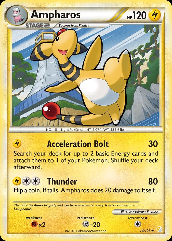 Ampharos card front, HeartGold & SoulSilver 14/123
