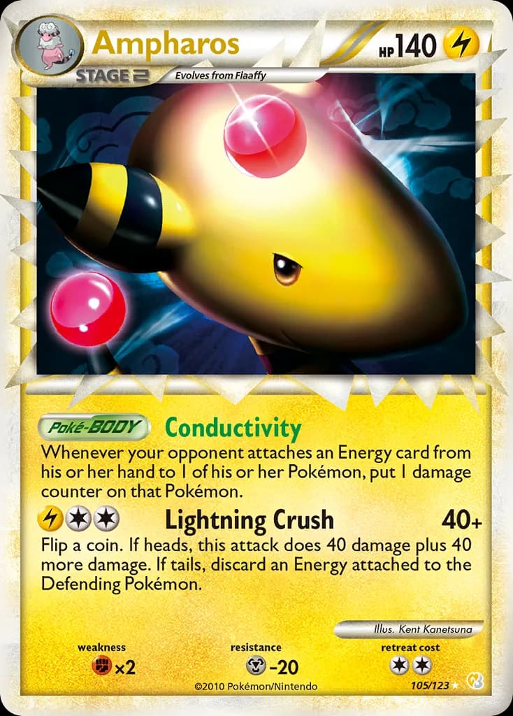 Ampharos card front, HeartGold & SoulSilver 105/123