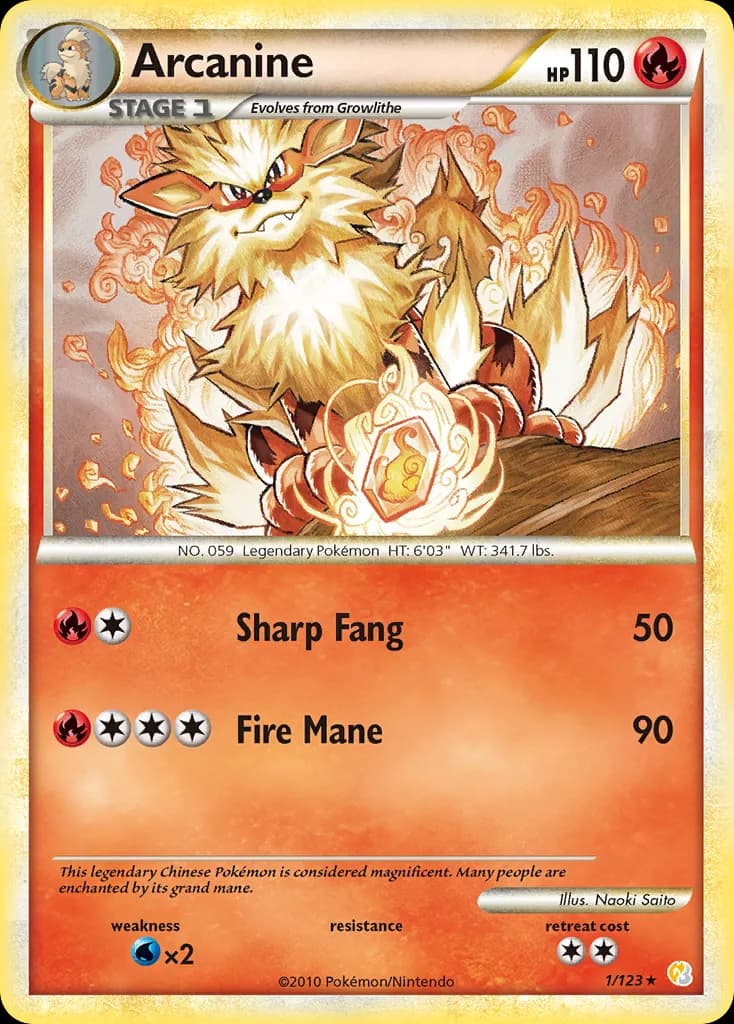 Arcanine card front, HeartGold & SoulSilver 1/123