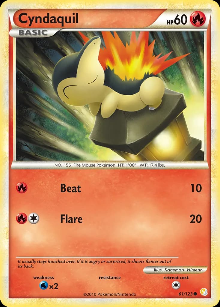Cyndaquil card front, HeartGold & SoulSilver 61/123