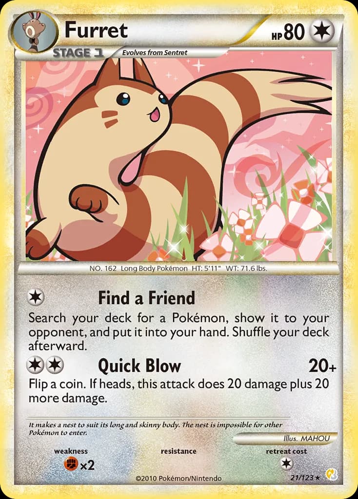 HeartGold & SoulSilver Furret card front, 21/123