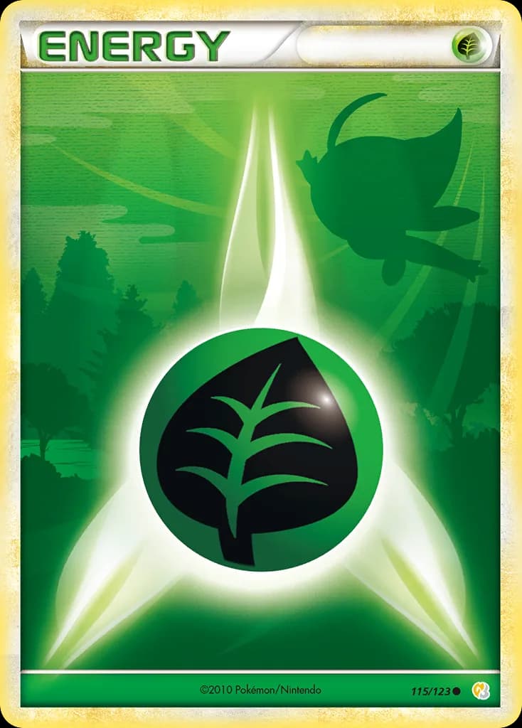 HeartGold & SoulSilver Grass Energy card front, 115/123