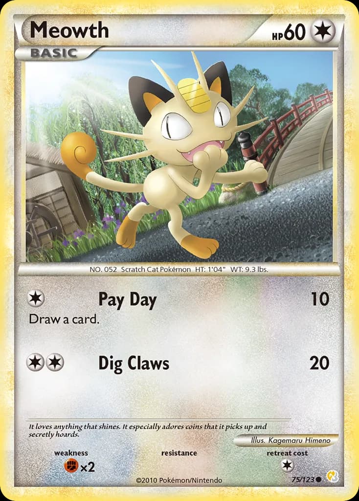 HeartGold & SoulSilver Meowth card front, 75/123