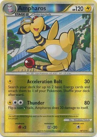 Ampharos reverse holo card front, HeartGold & SoulSilver 14/123