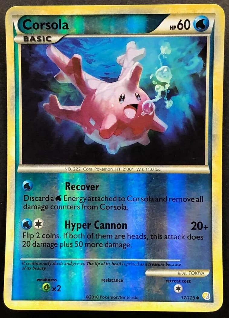 Corsola reverse holo card front, HeartGold & SoulSilver 37/123