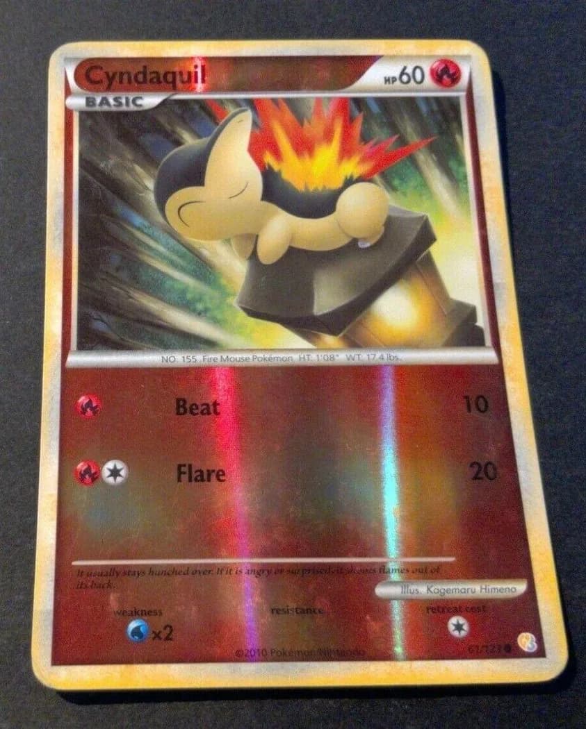 Cyndaquil reverse holo card front, HeartGold & SoulSilver 61/123