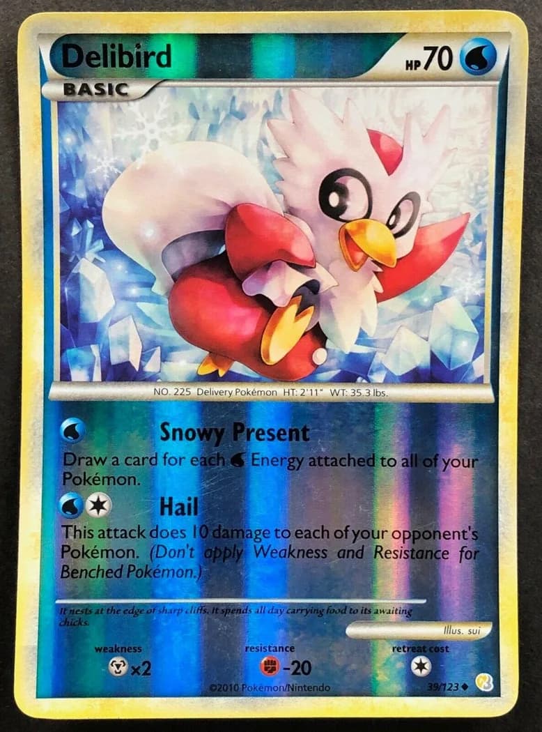 Delibird reverse holo card front, HeartGold & SoulSilver 39/123