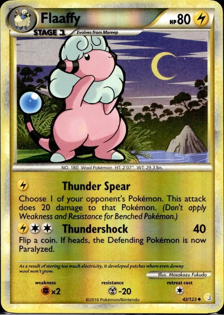 Flaaffy reverse holo card front, HeartGold & SoulSilver 42/123