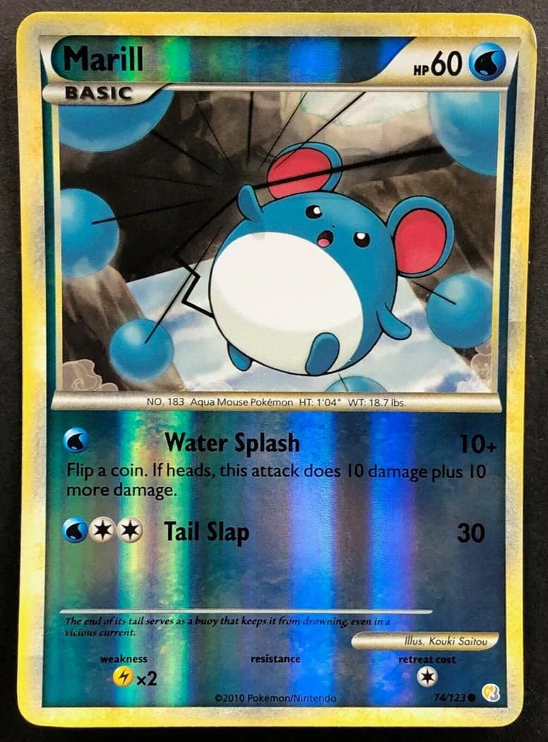 Marill reverse holo card front, HeartGold & SoulSilver 74/123