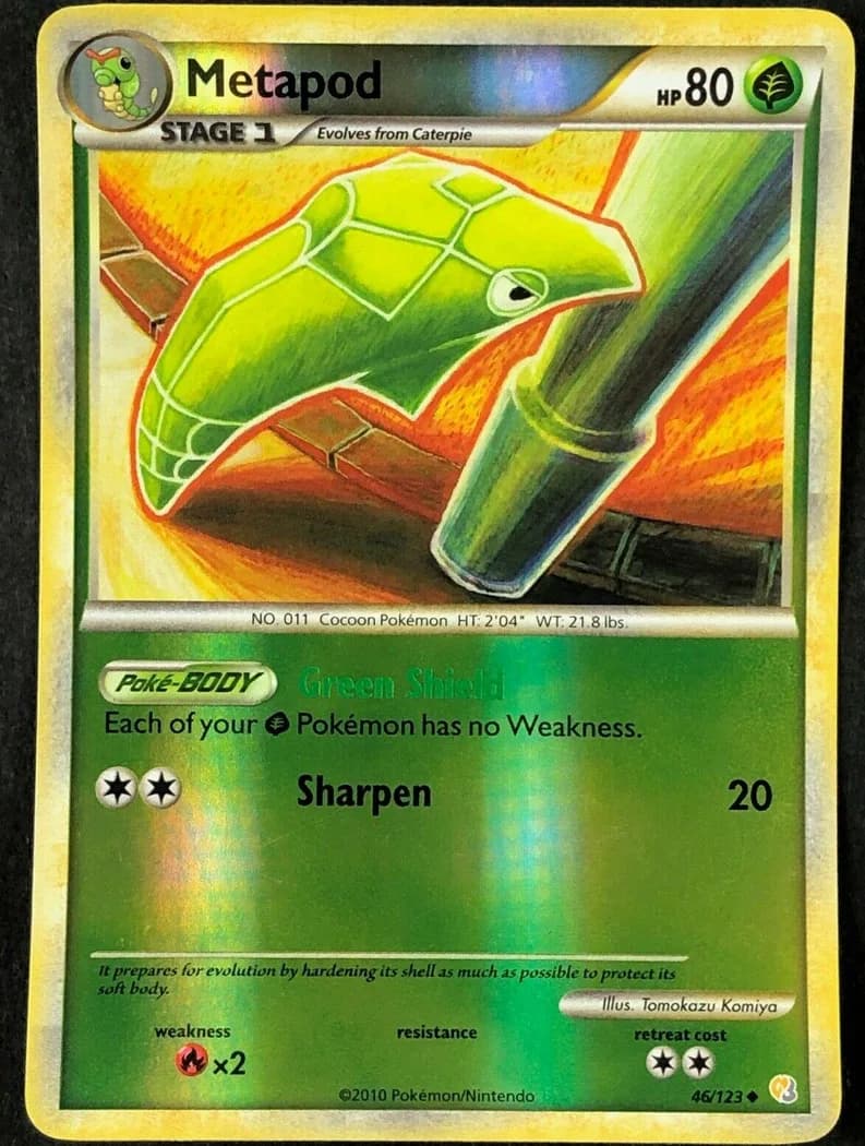 Metapod reverse holo card front, HeartGold & SoulSilver 46/123