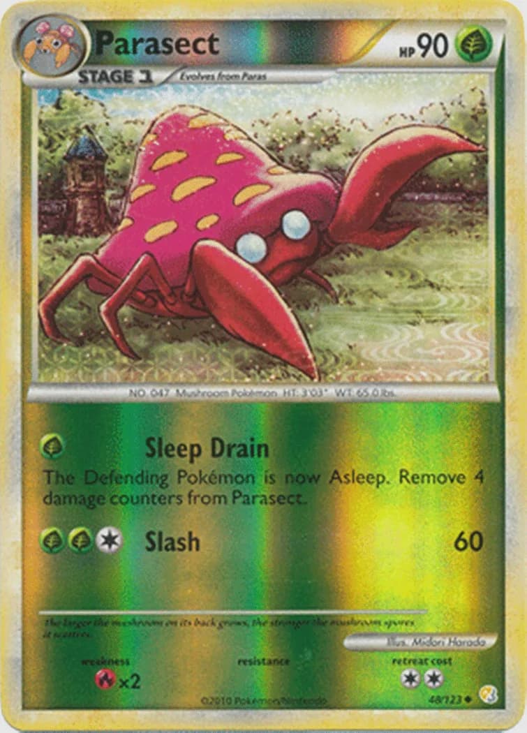 Parasect reverse holo card front, HeartGold & SoulSilver 48/123