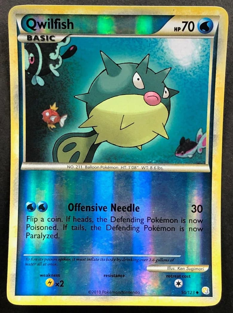 Qwilfish reverse holo card front, HeartGold & SoulSilver 50/123